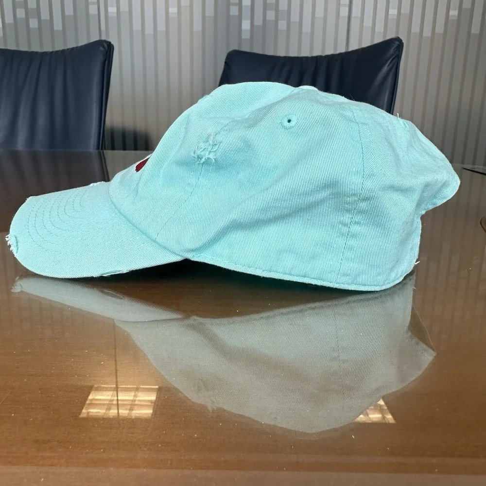 Disney Parks teal blue baseball cap Teacher Coffee Minnie Ears Distressed